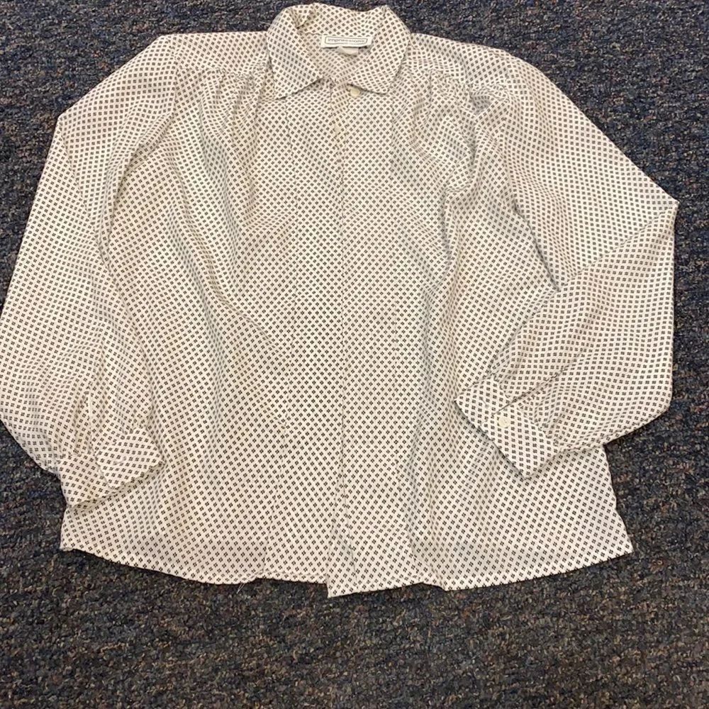 Impressions White Patterned Button Down Top sz. 8